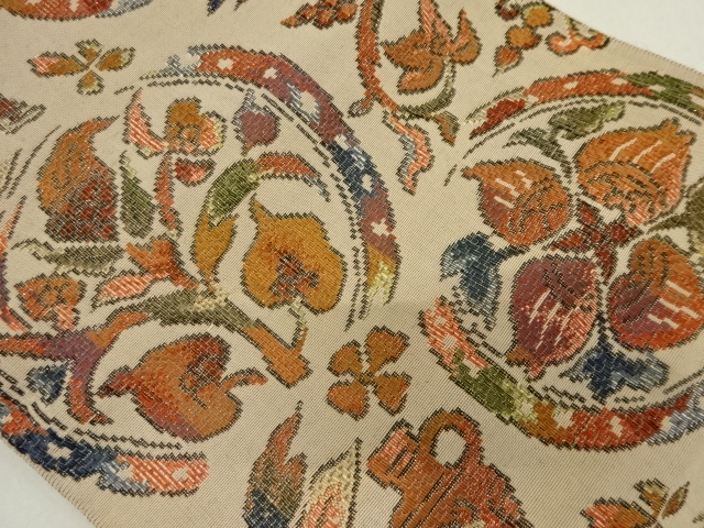 アンティーク　壷に花更紗模様織り出し名古屋帯